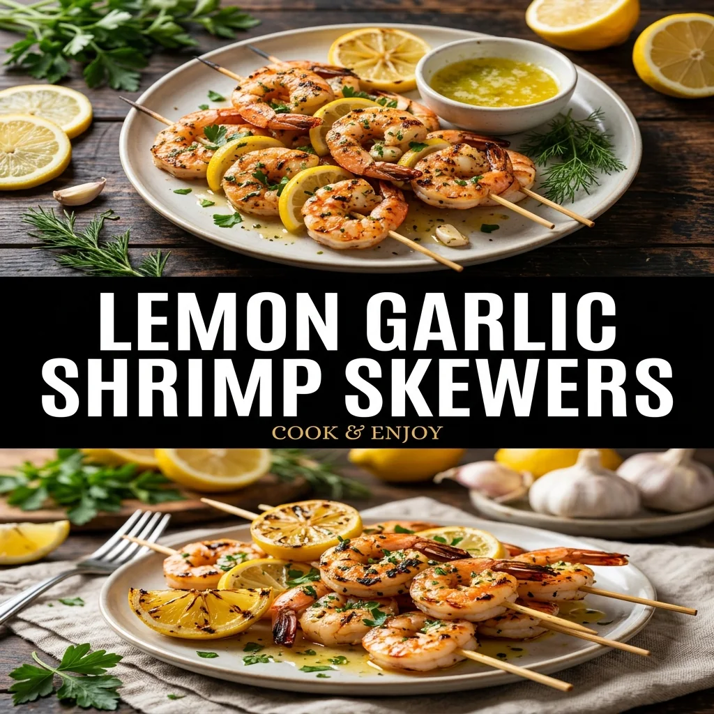 Lemon Garlic Shrimp Skewers recipe poster